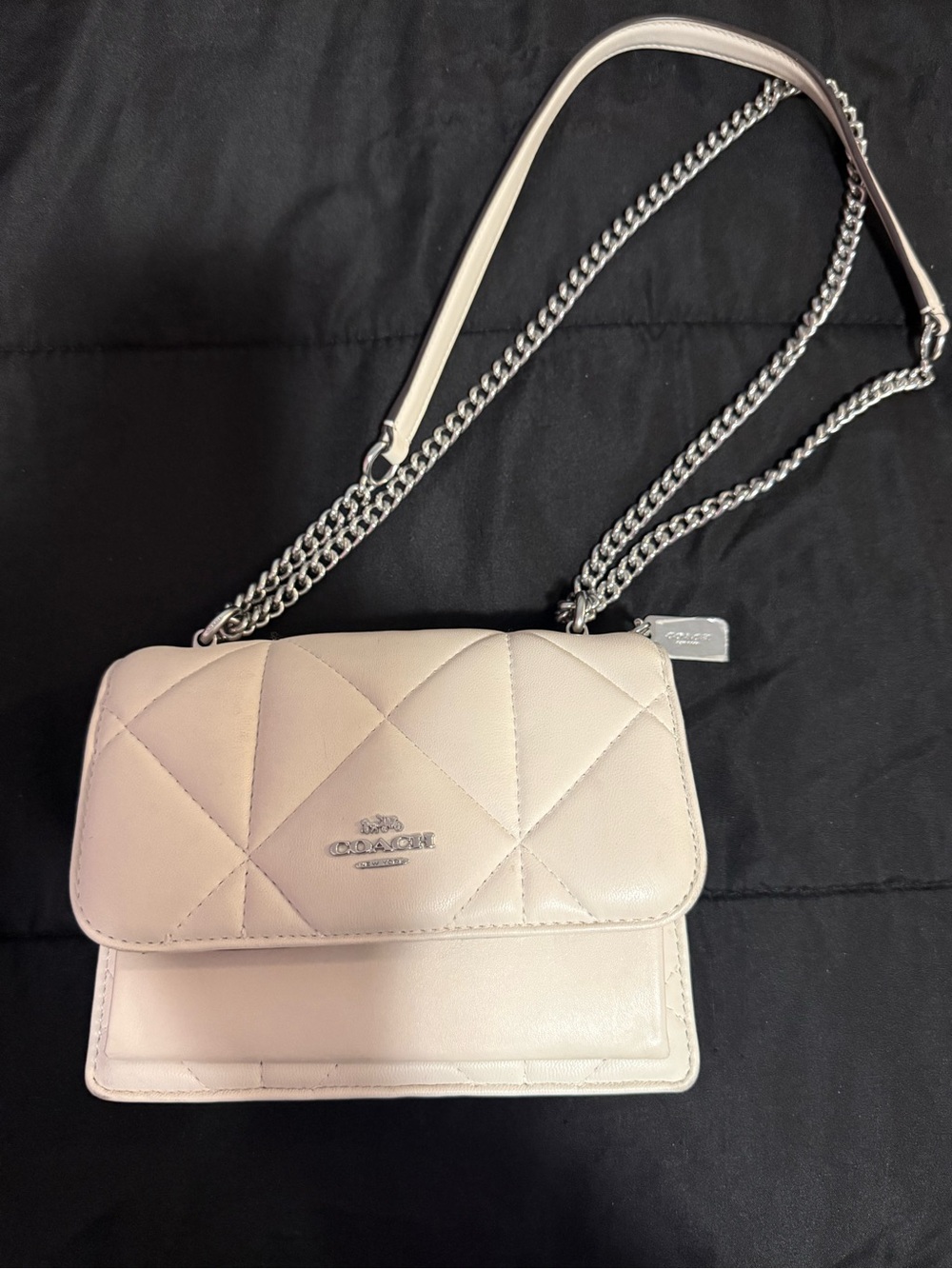 Coach Mini Klare Puffy Quilted Crossbody Chalk Silver CJ526
